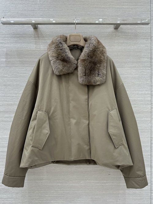 The Row Fur Collar Down Jacket with Advanced Materials and Loose Fit