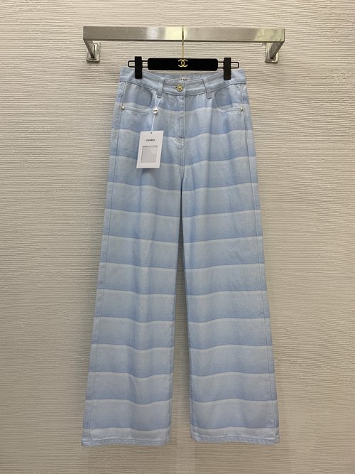 Chanel High-End Customized Denim Wide-Leg Jeans with Gradient