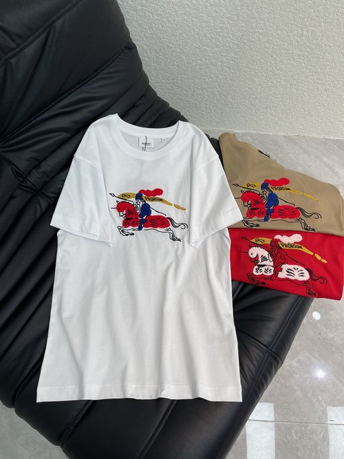 Burberry Casual Cotton Short-Sleeve T-Shirt with War Horse Embroidered