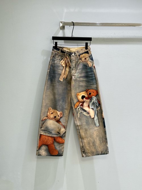 Dior Loose-Fit Jeans with Teddy Bear Optical Illusion Vintage Style