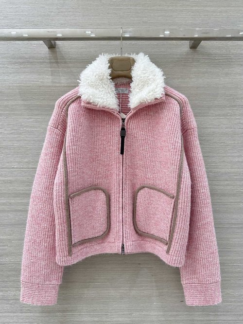 Brunello Cucinelli Exclusive BC Atmosphere: Detachable Lamb Wool Knit Cardigan