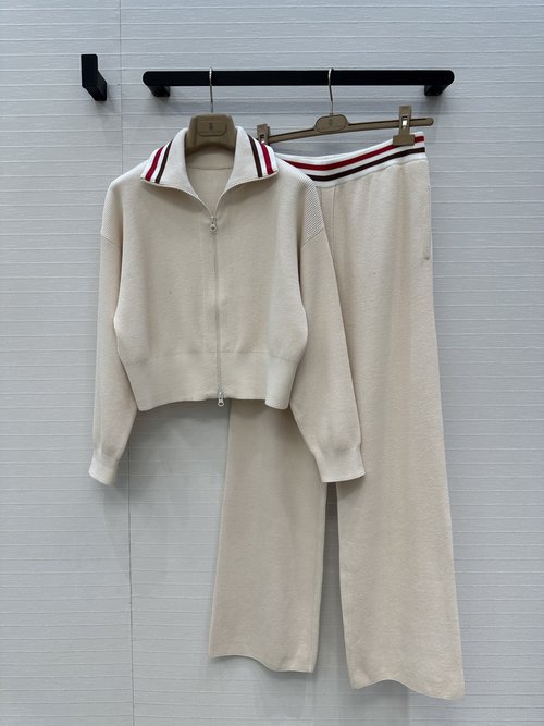 Brunello Cucinelli Casual Ribbed Knit Set with Contrast Splicing