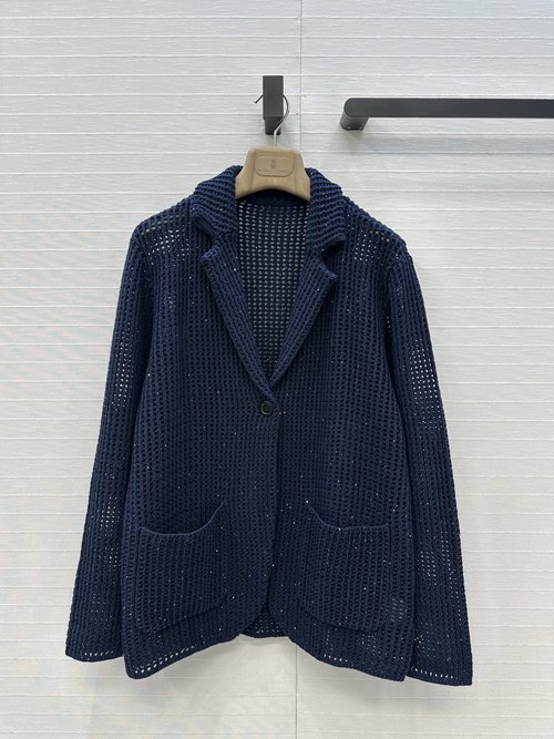 Brunello Cucinelli Hollowed-Out Sequined Knit Blazer for Everyday Wear