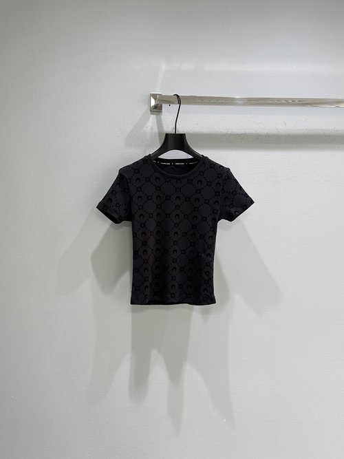 Marine Serre New Arrival: Dark Purple Flocked Short-sleeve T-shirt with Moon Patterns