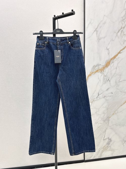 Fendi Loose-Fit Denim Ensemble with Spliced Shirt and Boyfriend-Style Jeans