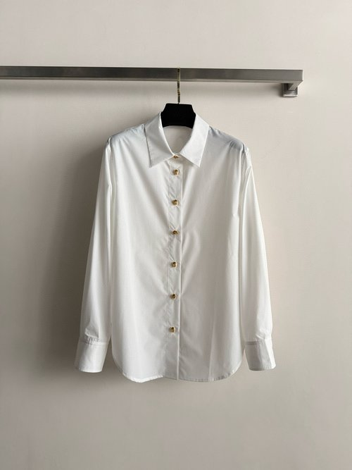 Bottega Veneta Classic Collared Long-Sleeve Shirt with Gold Buttons