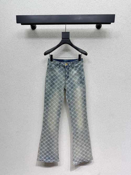 Gucci G Family Damask Micro Flare Jeans, Slimming and High-Quality