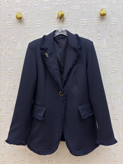 Schiaparelli Navy Blue Irregular Button Flap Suit Jacket