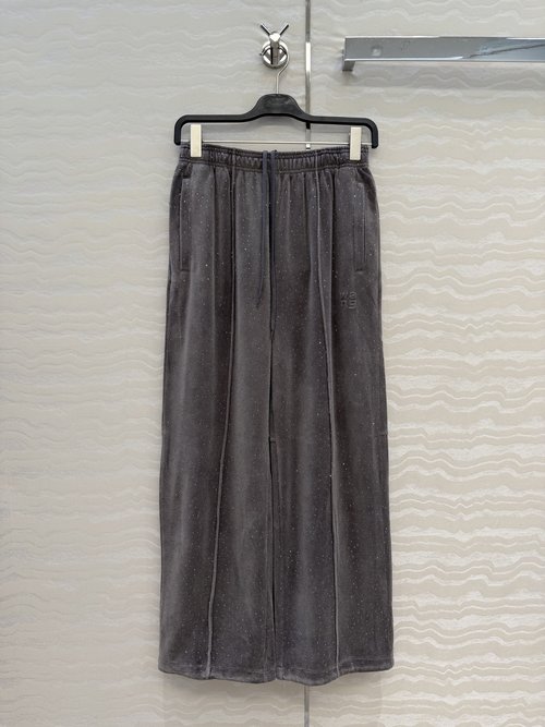 Alexander Wang Velvet Studded Wide-Leg Straight Pants with Elastic Waist