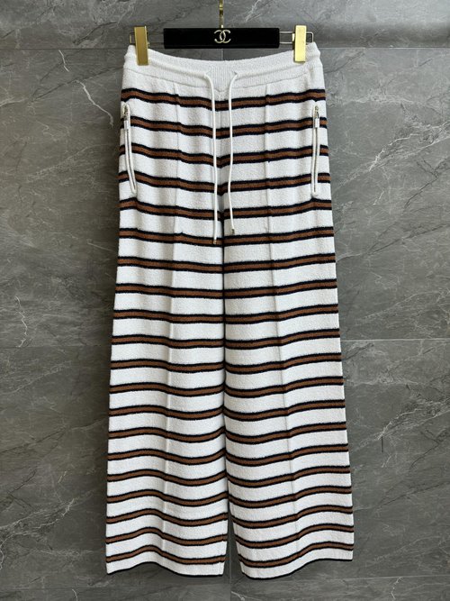 Chanel Trendy Striped Knit Pants, Loose and All-match