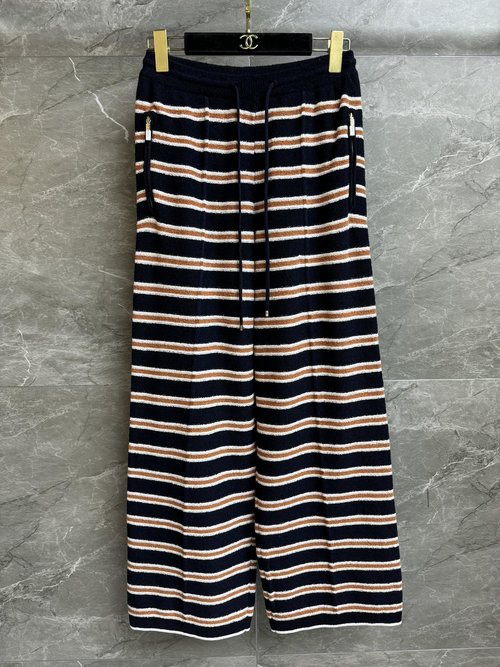 Chanel Trendy Striped Knit Loose-fit Pants, All-match