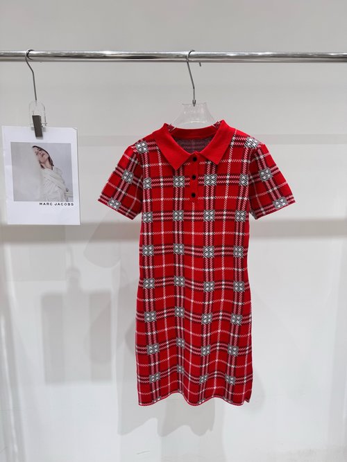 Burberry New Red Checked Knitted Dress Inspired by Zhang Jingyi