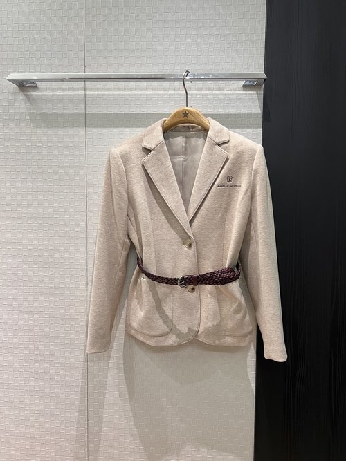 Brunello Cucinelli Wool Blazer with Embroidered Logo and Pearl Details