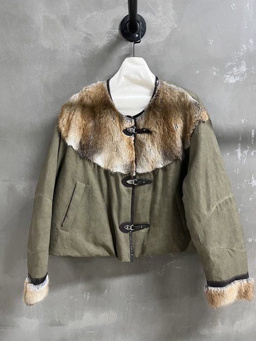 Prada Stylish Down Jacket Made of Tencel, Cotton and Mink Blend