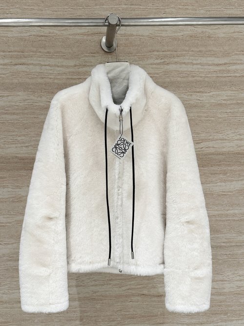 Loewe Chic Fur Coat with Drawstring Design, Soft Norman Wool, Graceful and Warm