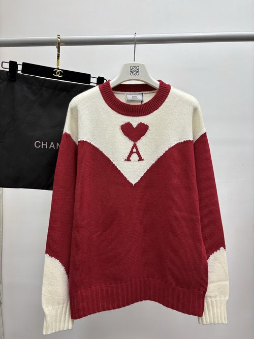 Ami Knitted Round-Neck Pullover with Brand Mark