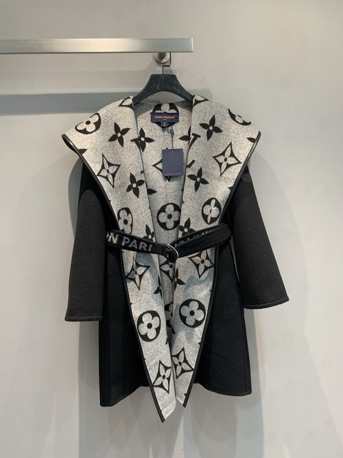 Louis Vuitton Mid-length Wrap Coat in Silk-Wool Blend with Large Lapel