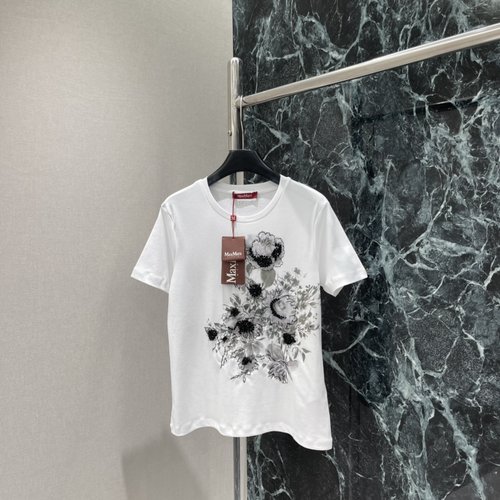 Max Mara Flower Beaded Print T-Shirt for Daily Use