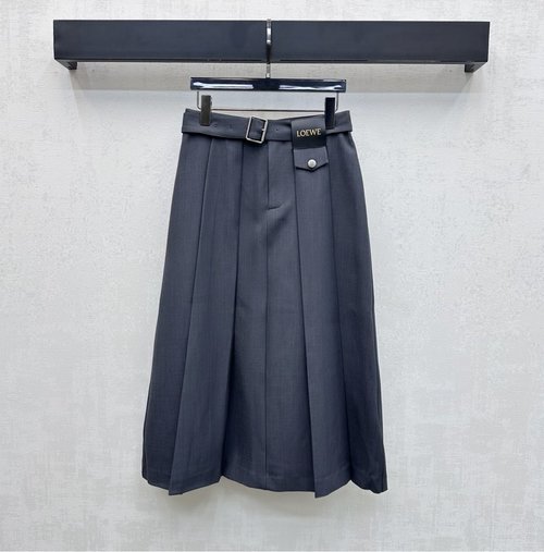 Loewe Tailored Pleated Waist Skirt with Logo Buttons in Imported Suit Material
