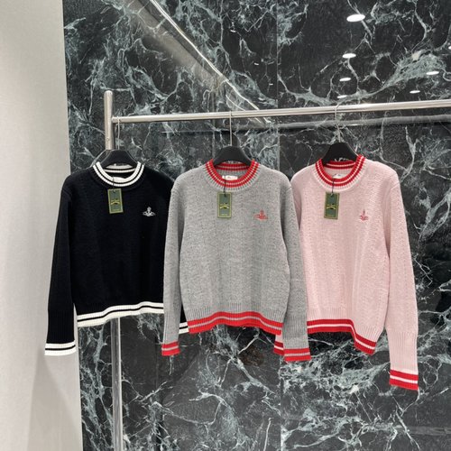 Vivienne Westhood Contrast-color Round-neck Sweater with Embroidered Logo