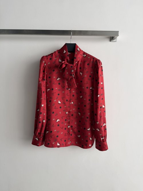 Max Mara Silk Twill Shirt with Horse Print and Ruffled Sleeves