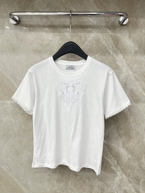 Hermes Exquisite Loose-fit Multi-colored Embroidered Short-sleeved T-shirt