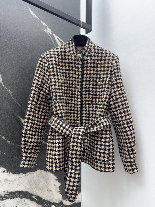 Valentino Retro Tweed Wool Coat with Vintage Buttons and Belt