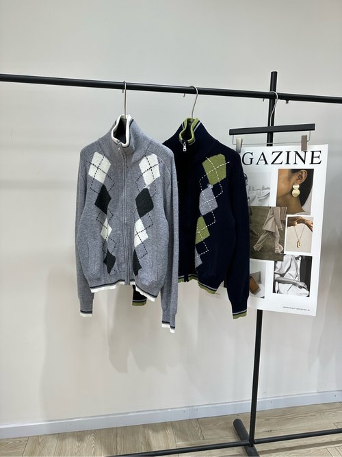 Roger Viver GRVRGROVE Geometric Lattice Zip-up Wool Blend Cardigan