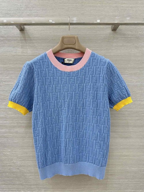 Fendi Hot Summer Colorful Knit Short-sleeved Top
