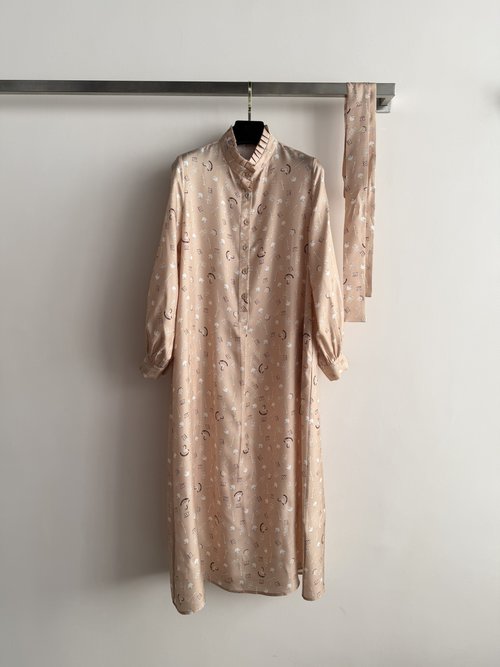 Loro Piana Silk Dress with Letter Horse Print & Adjustable Waistband