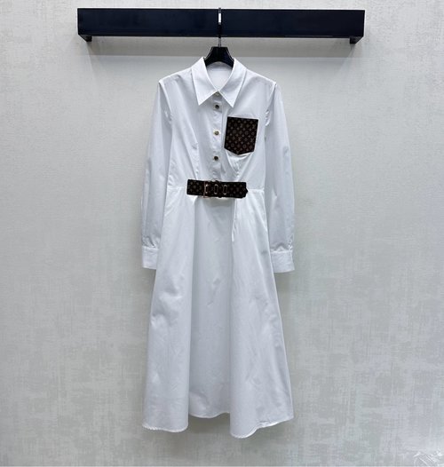 Louis Vuitton Patchwork Collared Dress with Leather Belt for Sophistication