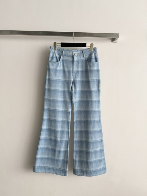 Chanel Blue Stripe Jeans: Micro-Flare Cut, Alluring Vacation Style