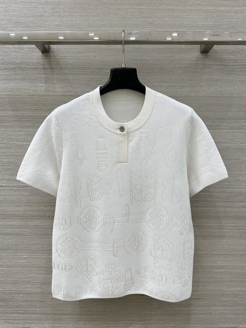 Hermes Exclusive High - end Jacquard Knit Short - Sleeve Top