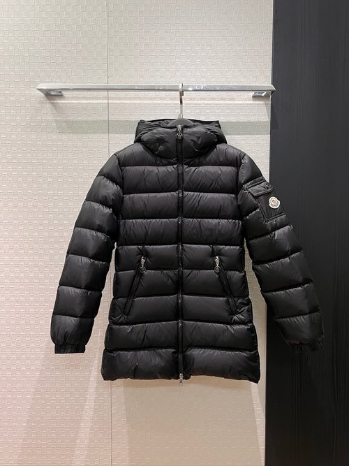 Moncler Hooded Mid-length Down Jacket with Logo in Two Colors
