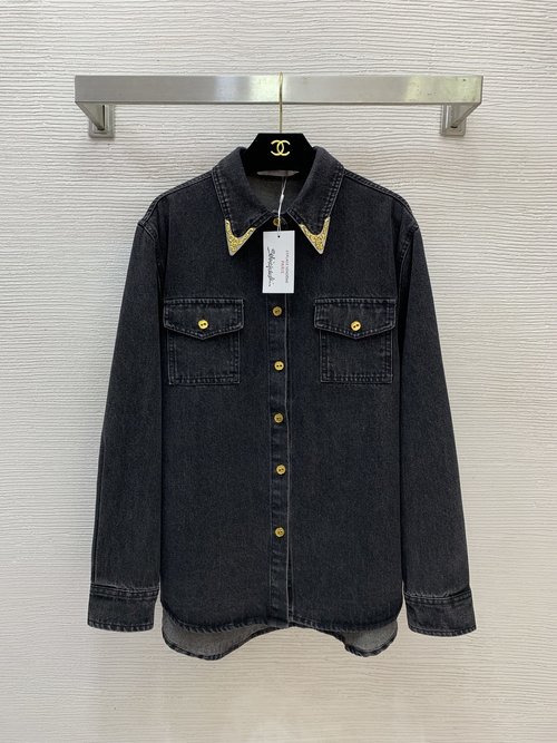 Schiaparelli Loose-Fit Long-Sleeve Denim Jacket with Logo Buttons