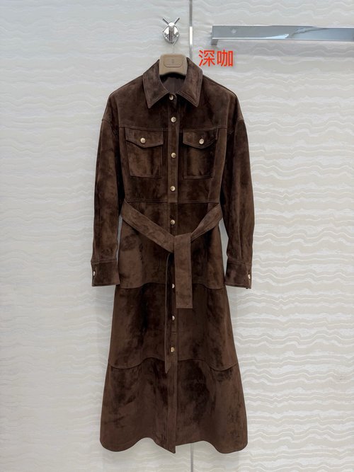 Brunello Cucinelli High-End Suede Long Leather Coat with Italian Style