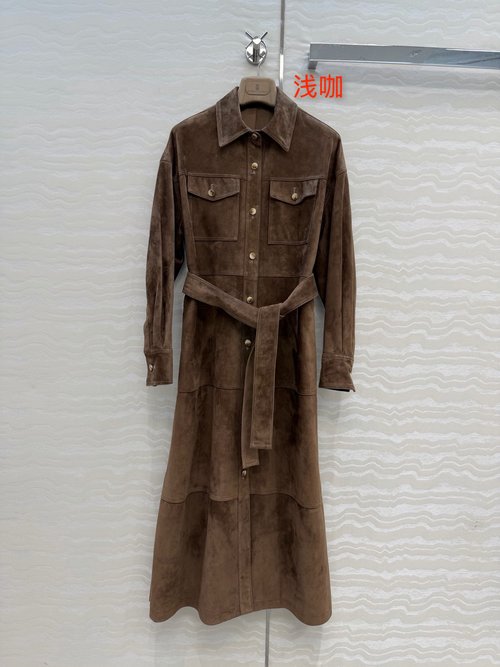 Brunello Cucinelli High - End Suede - Leather Long Coat with Italian Luxury Style