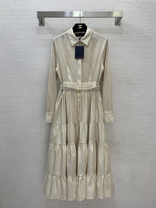 Louis Vuitton High-end Customized Navy/Apricot Logo Dress with Big Skirt