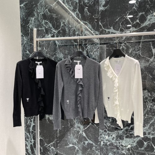 Dior V-Neck Ruffled Knit Cardigan, Elegant & Versatile