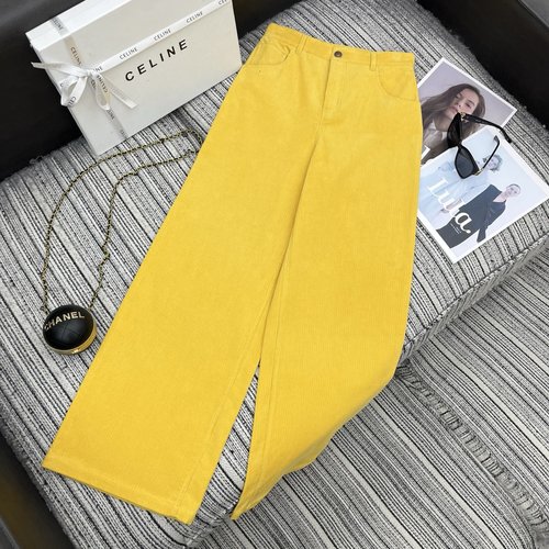 Celine CEL Corduroy Wide Leg Pants with Letter Tag