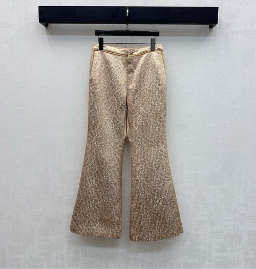 Chanel Ruffled Silk-Wool Flare Trousers with Double C Logo