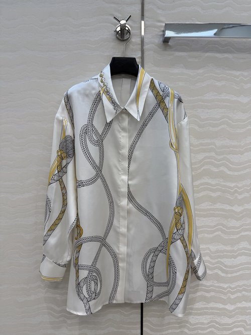 Hermes Exclusive Loose-Fit Printed Silk Shirt with Good Color