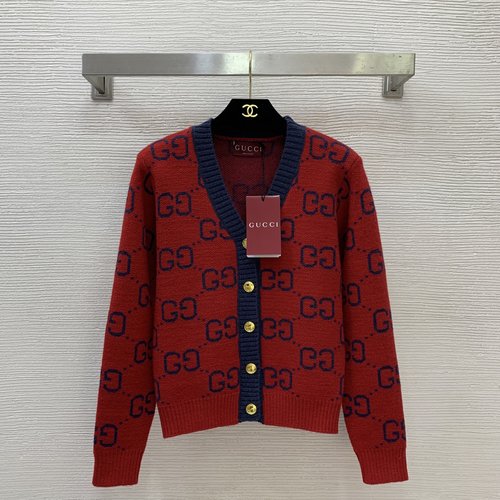 Gucci High-end Customized GG Logo Wool Knit Open Cardigan