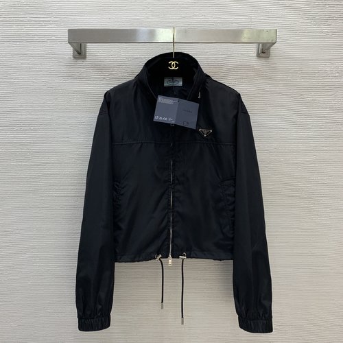Prada Custom Logo Hardware Short Black Hooded Jacket