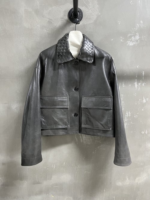 Bottega Veneta Classic Goat Oil Wax Leather Denim Barn Jacket