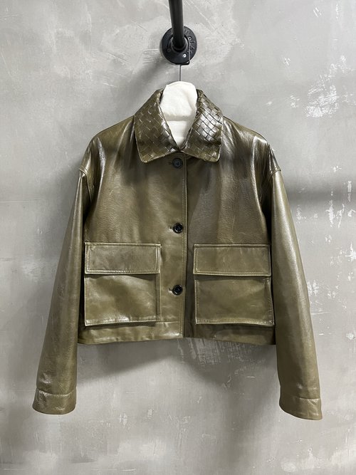 Bottega Veneta Timeless Goat Oil Wax Leather Barn-style Denim Jacket