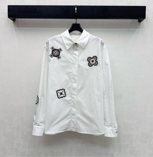 Max Mara Tailored Italian Cotton Shirt with Embroidered Badges