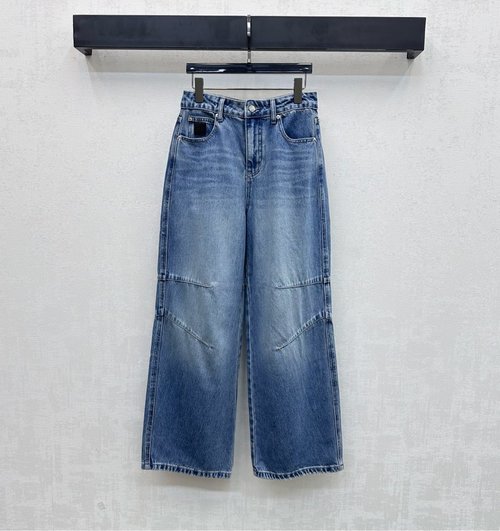 Loewe Rubbed Curved Cut Denim Trousers with Vintage Look