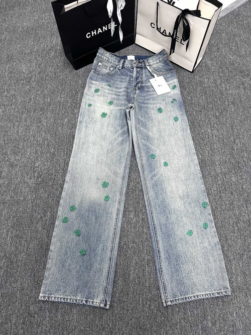 Dior Spring Jeans with Four-Leaf Clover Embroidery