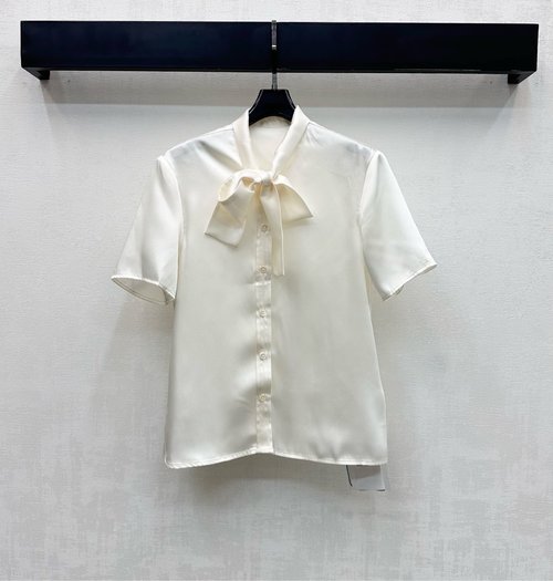 Celine Silk Blouse with Bow Tie and Engraved Logo